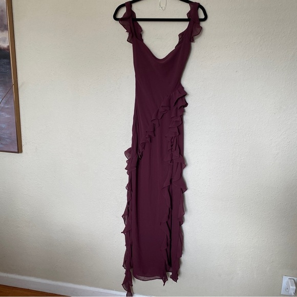 HOUSE OF CB ARIELA MULBERRY RUFFLE MAXI DRESS wine size S NWOT - Picture 5 of 13